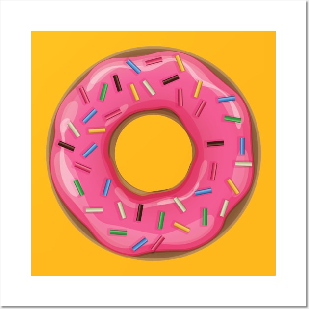 Sweet Pink Donut With Sprinkles Wall Art by InkyArt